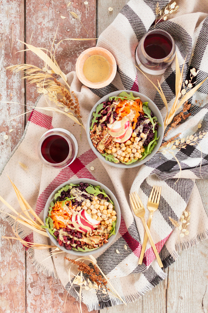 Fall Harvest Bowls with Creamy Poppyseed Dressing | A 30 minute #vegan meal made with seasonal produce and pantry staples | Harvest Grain Bowls | Warm Autumn Grain Bowl Recipe | Healthy Fall Salads | Delish Power Bowl | Easy Healthy Vegan Fall Recipes | Veggie Packed Buddha Bowl | Autumn Veggie Bowl | Fall Plant Based Recipes | Vegan Harvest Bowl Recipe | Fall Bowl Recipes | #glutenfree Harvest Bowl | How to Make Tahini Dressing | Creamy Nutritional Yeast Salad Dressing // JustineCelina.com