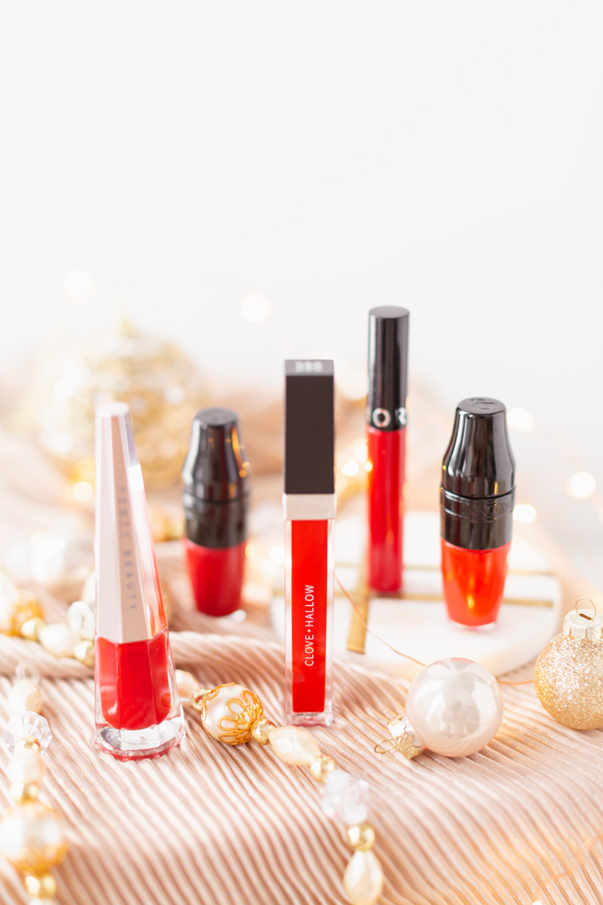 My Top 5 Red Lipsticks for the Holidays | JustineCelina’s favourite red lipsticks | The best Red Lipsticks for Christmas | Clove + Hallow Lip Velvet in Fiesta | Lancôme Matte Shaker High Pigment Liquid Lipstick in Red’y In 5 | SEPHORA COLLECTION Cream Lip Stain in 01 Always Red | FENTY BEAUTY by Rihanna Stunna Lip Paint Longwear Fluid Lip Color in Uncensored | Lancôme Matte Shaker High Pigment Liquid Lipstick in Kiss Me Chérie | Calgary Beauty Blogger // JustineCelina.com