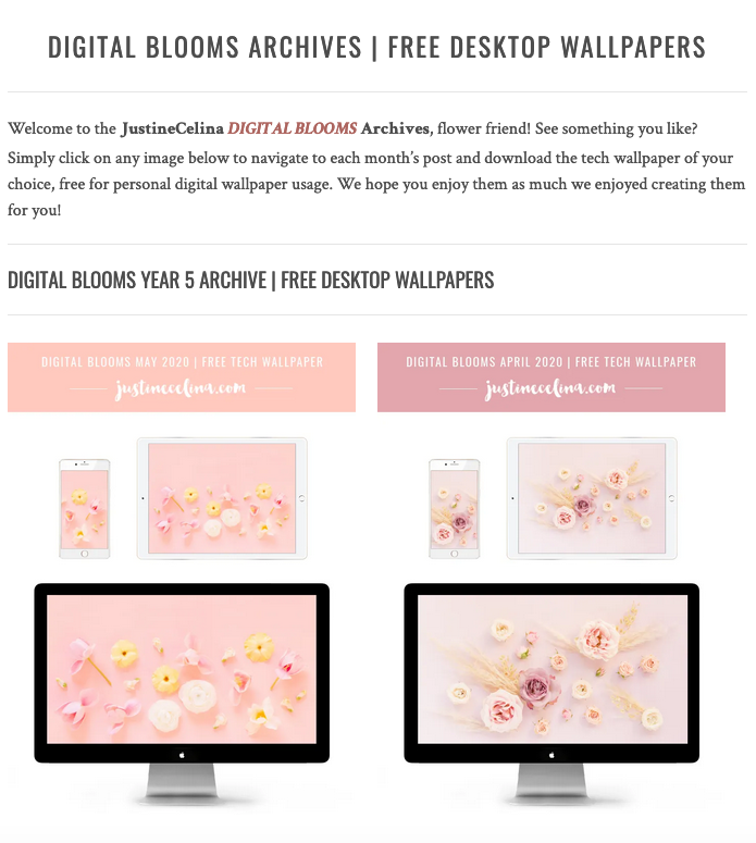 Browse the JustineCelina Digital Blooms archives for access to 4 years of free floral tech wallpapers // JustineCelina.com