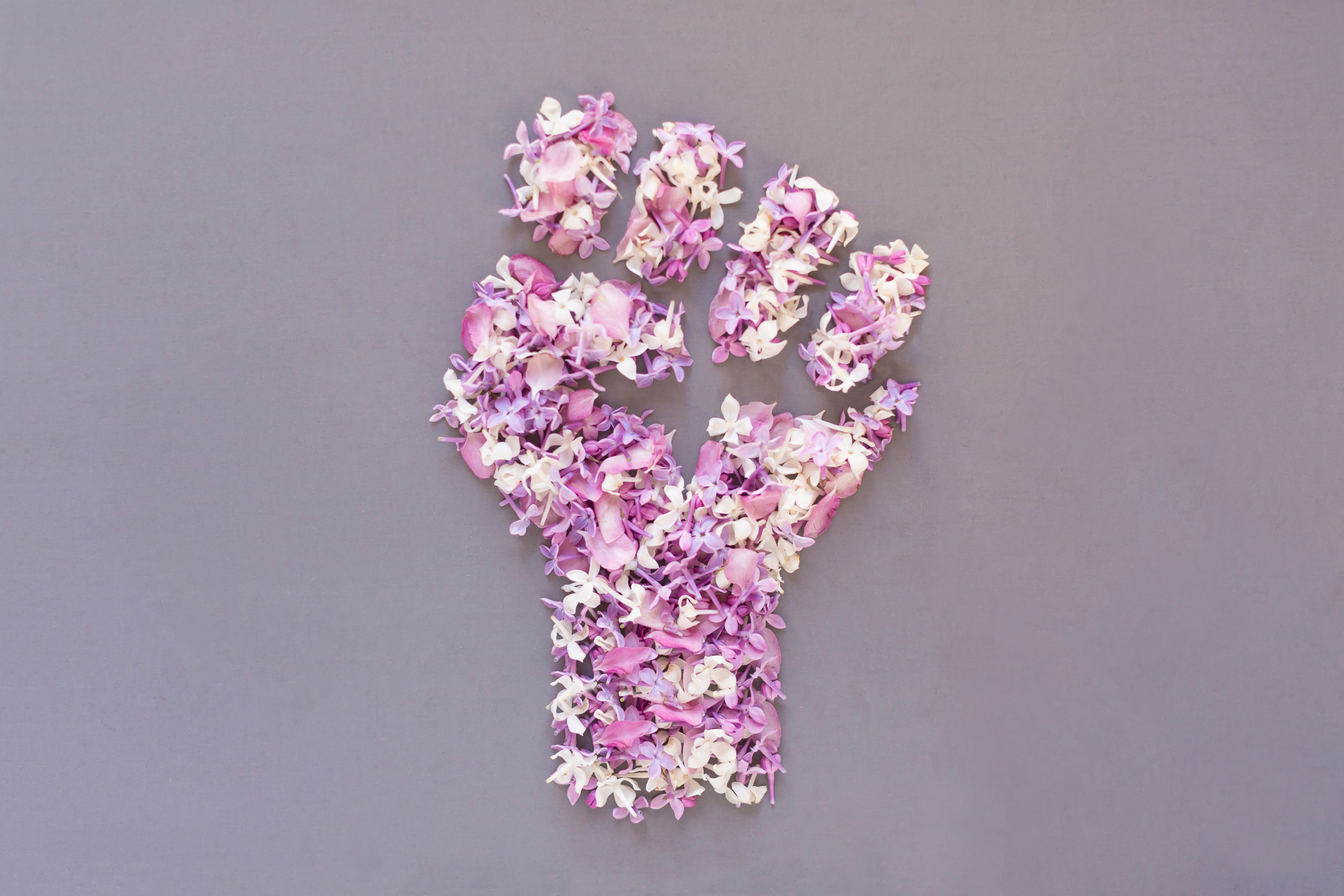 DIGITAL BLOOMS JUNE 2020 | FREE DESKTOP WALLPAPER | June 2020's Digital Blooms were created in solidarity with the Black Lives Matter anti-racism movement, using multi-coloured flowers foraged from blooming trees to form a raised fist signifying unity, diversity, support, strength and the beauty of change | Free equality Floral Tech Wallpaper | Free June 2020 Flower Tech Wallpapers | JustineCelina Spring 2020 Digital Blooms | Lilac Tech Wallpaper // JustineCelina.com