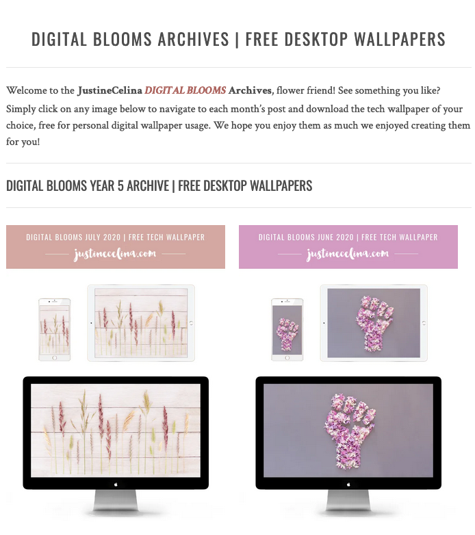 Browse the JustineCelina Digital Blooms archives for access to 5 years of free floral tech wallpapers // JustineCelina.com