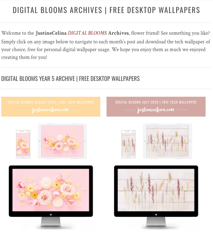Browse the JustineCelina Digital Blooms archives for access to 5 years of free floral tech wallpapers // JustineCelina.com