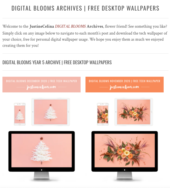 Browse the JustineCelina Digital Blooms archives for access to 5 years of free floral tech wallpapers // JustineCelina.com