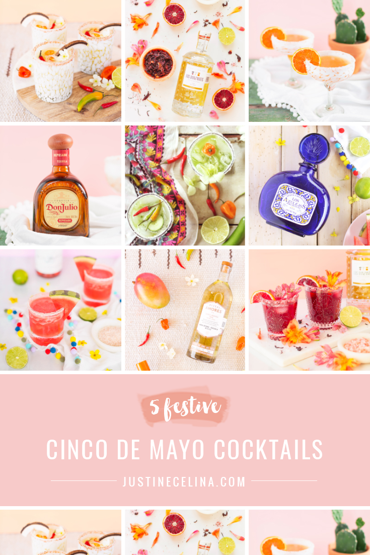 5 Festive Cinco de Mayo Cocktails | 5 of JustineCelina’s most popular dairy, gluten and refined sugar free tequila & mezcal based cocktail to celebrate Cinco de Mayo | Calgary Cocktail Blogger | Cinco de Mayo Drink Menu | Cinco de Mayo Margarita Recipe | Healthier Cinco De Mayo Cocktail Ideas | The Best Cinco De Mayo Cocktails to Make at Home | Margarita, Mezcalrita and Paloma Cocktail Recipes for Cinco de Mayo | Vegan Cinco de Mayo Cocktails | Calgary Cocktail Blogger // JustineCelina.com