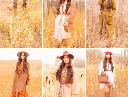 6 Luxe Bohemian Fall Outfits | Boho Fall 2023 Outfit Ideas | Boho Thanksgiving Outfit Ideas | Fall Photoshoot Ideas | Fall Photoshoot Outfit Guide | What to Wear for a Fall Photoshoot | Classic Fall Outfit Formulas | Feminine Bohemian Style | Polished Bohemian Style | Elegant Bohemian Style | Bohemian Outfit Ideas | Calgary Alberta Fashion Blogger // JustineCelina.com