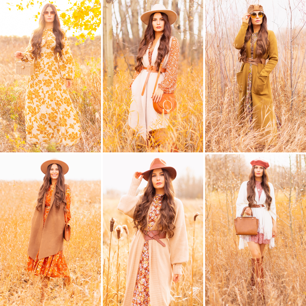 6 Luxe Bohemian Fall Outfits | Boho Fall 2023 Outfit Ideas | Boho Thanksgiving Outfit Ideas | Fall Photoshoot Ideas | Fall Photoshoot Outfit Guide | What to Wear for a Fall Photoshoot | Classic Fall Outfit Formulas | Feminine Bohemian Style | Polished Bohemian Style | Elegant Bohemian Style | Bohemian Outfit Ideas | Calgary Alberta Fashion Blogger // JustineCelina.com